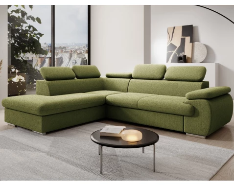 Rohová sedačka Viera, salátově zelená látka, levý roh