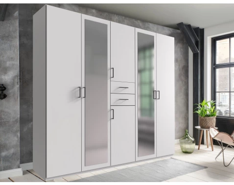 Šatní skříň se zrcadly Düsseldorf, 225 cm, bílá