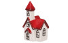 Vánoční dekorace/svícen Domek s věžičkou, červená/bílá