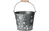 Květináč tvar kbelík s rukojetí, šedý kov
