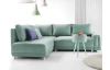 Rohová sedací souprava Beate, mentolově zelená látka, levý roh