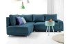 Rohová sedací souprava Beate, tmavá modrá látka, levý roh