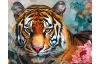 Obraz na plátně Tygr v květech, 90x60 cm, efekt olejomalby