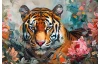 Obraz na plátně Tygr v květech, 90x60 cm, efekt olejomalby