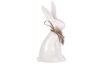 Velikonoční dekorace Soška zajíc s pírkem, 19 cm, bílá