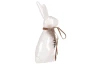 Velikonoční dekorace Soška zajíc s pírkem, 13 cm, bílá
