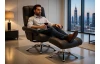 Relaxační křeslo s podnožkou Felini, hnědá látka v optice kůže