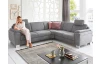 Rohová sedací souprava s křeslem Omaha, šedá látka, s funkcemi