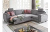 Rohová sedací souprava s křeslem Omaha, šedá látka, s funkcemi