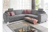 Rohová sedací souprava s křeslem Omaha, šedá látka, s funkcemi