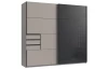 Šatní skříň se zásuvkami Tilburg, 225 cm, šedá sahara/černé sklo