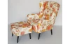 Křeslo s taburetem Canto, žlutý/červený květinový motiv