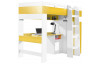 Zvýšená postel s úložným prostorem a stolem Mobi 90x200 cm, bílá/žlutá