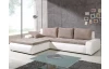 Rohová sedací souprava Galileo, bílá ekokůže/šedo-béžová látka