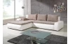 Rohová sedací souprava Galileo, bílá ekokůže/šedo-béžová látka