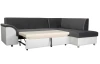 Rohová sedací souprava Bernett, bílá ekokůže/šedá látka, pravý roh