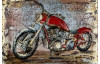Kovový obraz na zeď Červená motorka veterán 60x40 cm, vintage