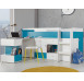 Zvýšená úložná postel s výsuvným stolkem Mobi 90x200 cm, bílá/tyrkysová