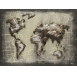 Kovový obraz na zeď Mapa světa 80x60 cm, šedý vintage