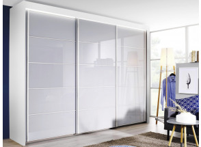 Šatní skříň s osvětlením Imperial, 300 cm, bílá/bílé sklo