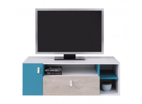TV stolek/nízká skříňka Planet, dub/bílá/modrá