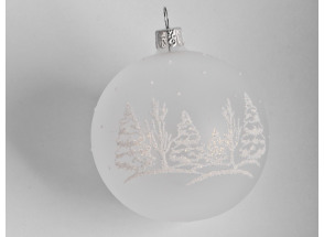 Vánoční ozdoba Bílá koule 8 cm, stromky, sklo