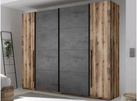 Šatní skříň Sarnia, 312 cm, srubová prkna/tmavý beton