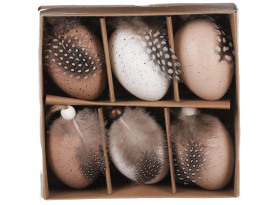 Velikonoční dekorace Vajíčka s pírkem (6 ks), hnědá/bílá