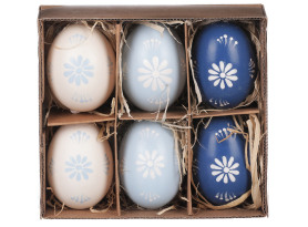 Velikonoční dekorace Malovaná vajíčka, 6 ks, modrá/bílá