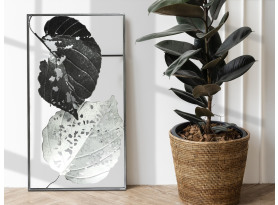 Kovová nástěnná dekorace v rámu Stříbrné listy, 50x90 cm