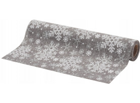 Vánoční dekorační látka Sněhové vločky 250x28 cm, šedá