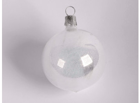 Vánoční ozdoba Koule s peřím, transparentní, sklo, 6 cm