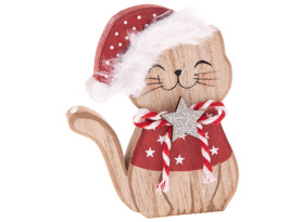Vánoční dekorace Kočka s čepicí a hvězdou, 11 cm