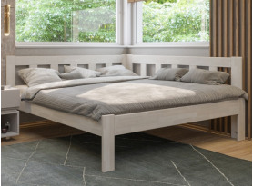 Rohová postel se zástěnou vpravo Tema P 180x200 cm, bělený buk