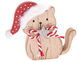 Vánoční dekorace Kočka s čepicí a hvězdou, 10 cm
