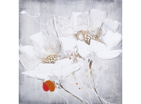 Ručně malovaný obraz Bílé velké květy II, 60x60 cm, olejomalba