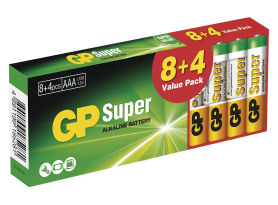 Alkalické baterie GP Super AAA (LR03) 8+4 ks