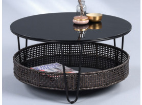 Kulatý konferenční stolek Sofia, černý/ratan
