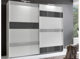 Šatní skříň Monaco, 225 cm, bílá/šedé sklo
