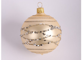 Vánoční ozdoba skleněná koule 7 cm, béžová s flitry