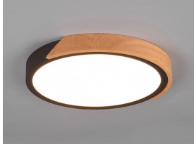 Stropní LED osvětlení Jano 31 cm, dřevo/černý kov, kulaté