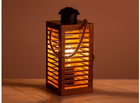 Stolní lampa Wismar 25 cm, tvar lucerny, dřevěný vzhled