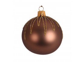 Vánoční ozdoba Hnědá koule se třpytkami, 6 cm
