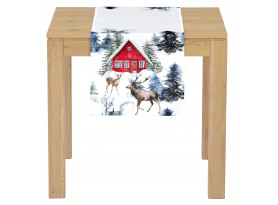 Vánoční běhoun na stůl Zasněžená chaloupka, 150x40 cm