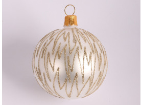 Vánoční ozdoba Skleněná koule 6 cm, bílá se zlatým vzorem