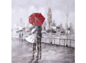 Ručně malovaný obraz Pár pod deštníkem 80x80 cm, 3D strutkura