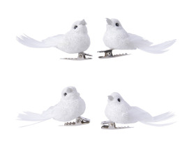Vánoční dekorace/ozdoby (4 ks) Bílí ptáčci na klipu