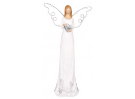 Dekorační soška Anděl se svítícími křídly, bílá, 26 cm