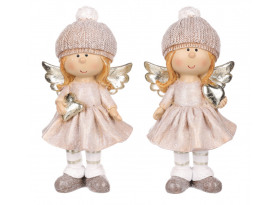 Vánoční dekorace (2 druhy) Andělka v krémových šatech, 16 cm