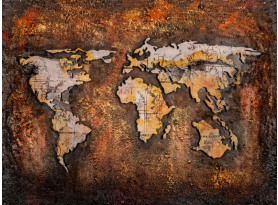 Kovový obraz na zeď Mapa světa 80x60 cm, vintage